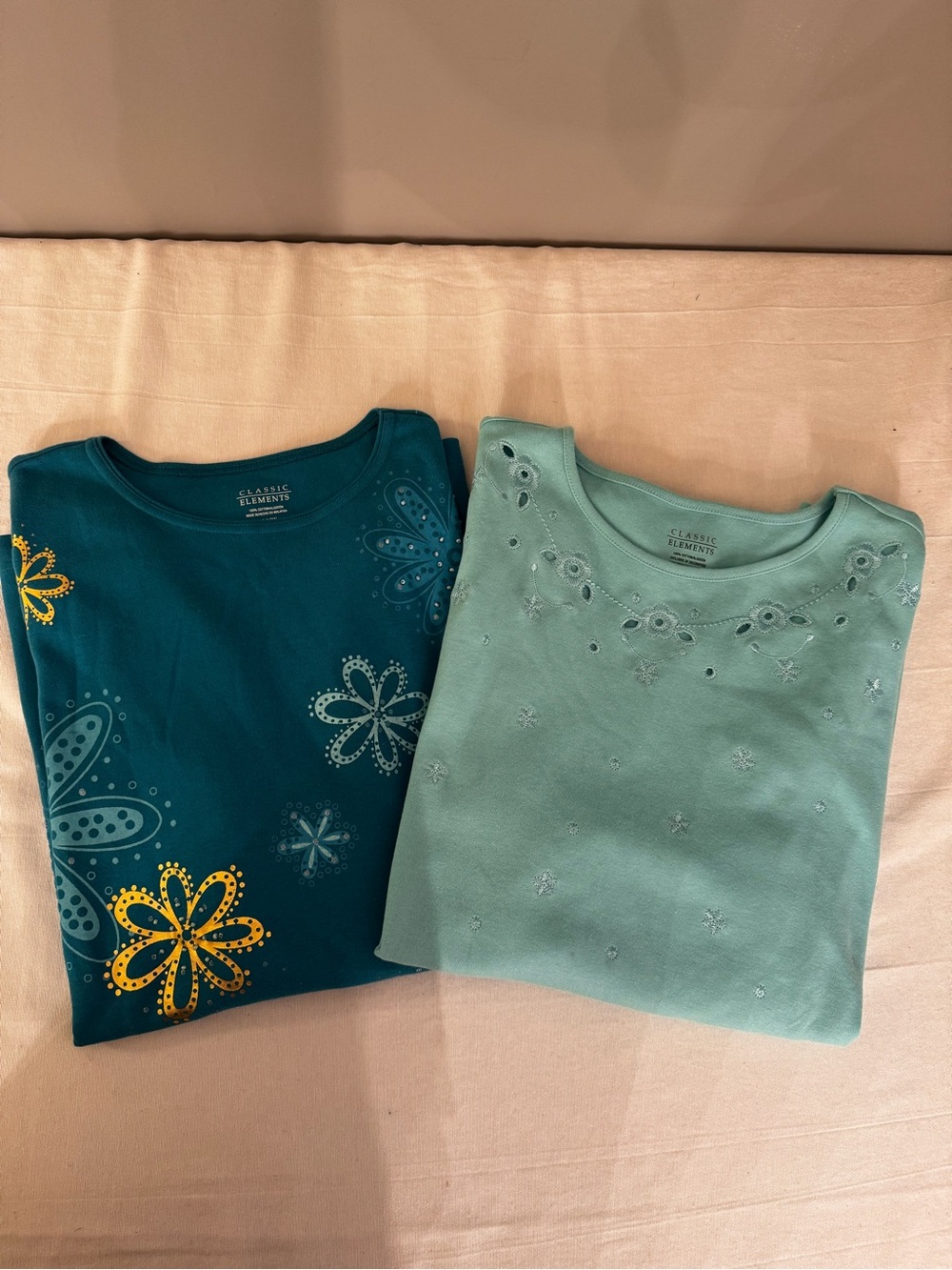 Classic Elements Women’s Floral Tees - Teal & Mint Green